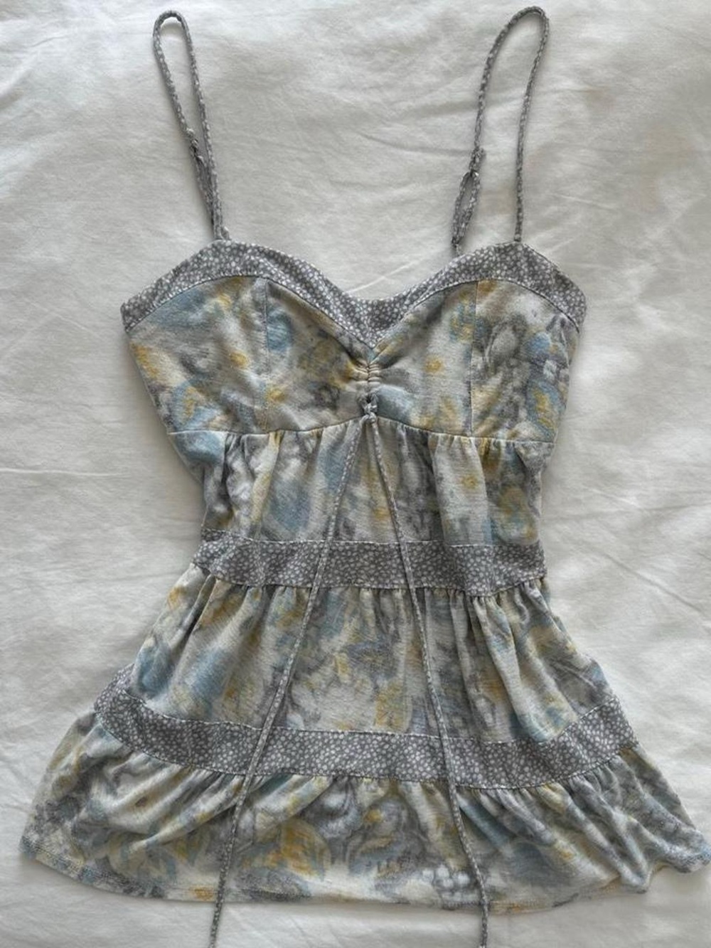 Y2K AE Floral Spaghetti Strap Ruffled Babydoll top